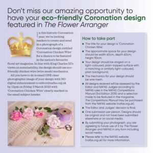 eco-friendly coronation design in flower arranger magazine